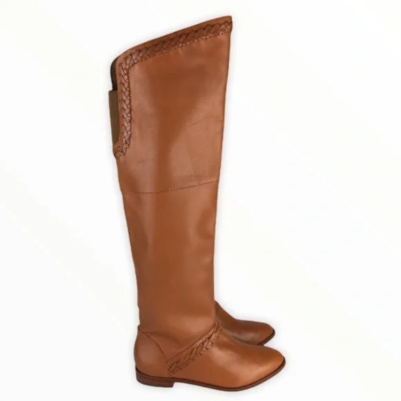 Anthropologie Candela Tan Braided Pull On Over The Knee Boots - SZ 8 - Picture 2 of 11